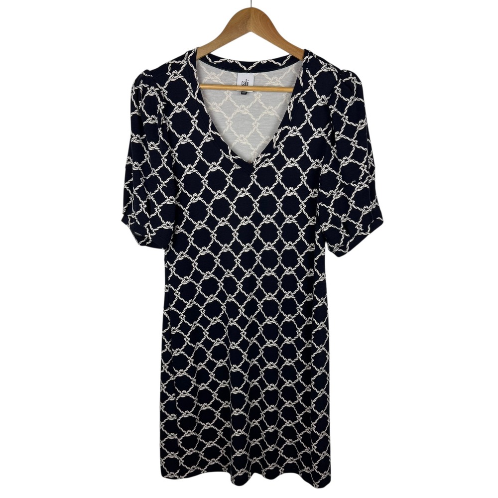 Cabi Womens Cruise Dress Sz Small Jersey Knit V-Neck Puff Sleeve Nautical Beachy